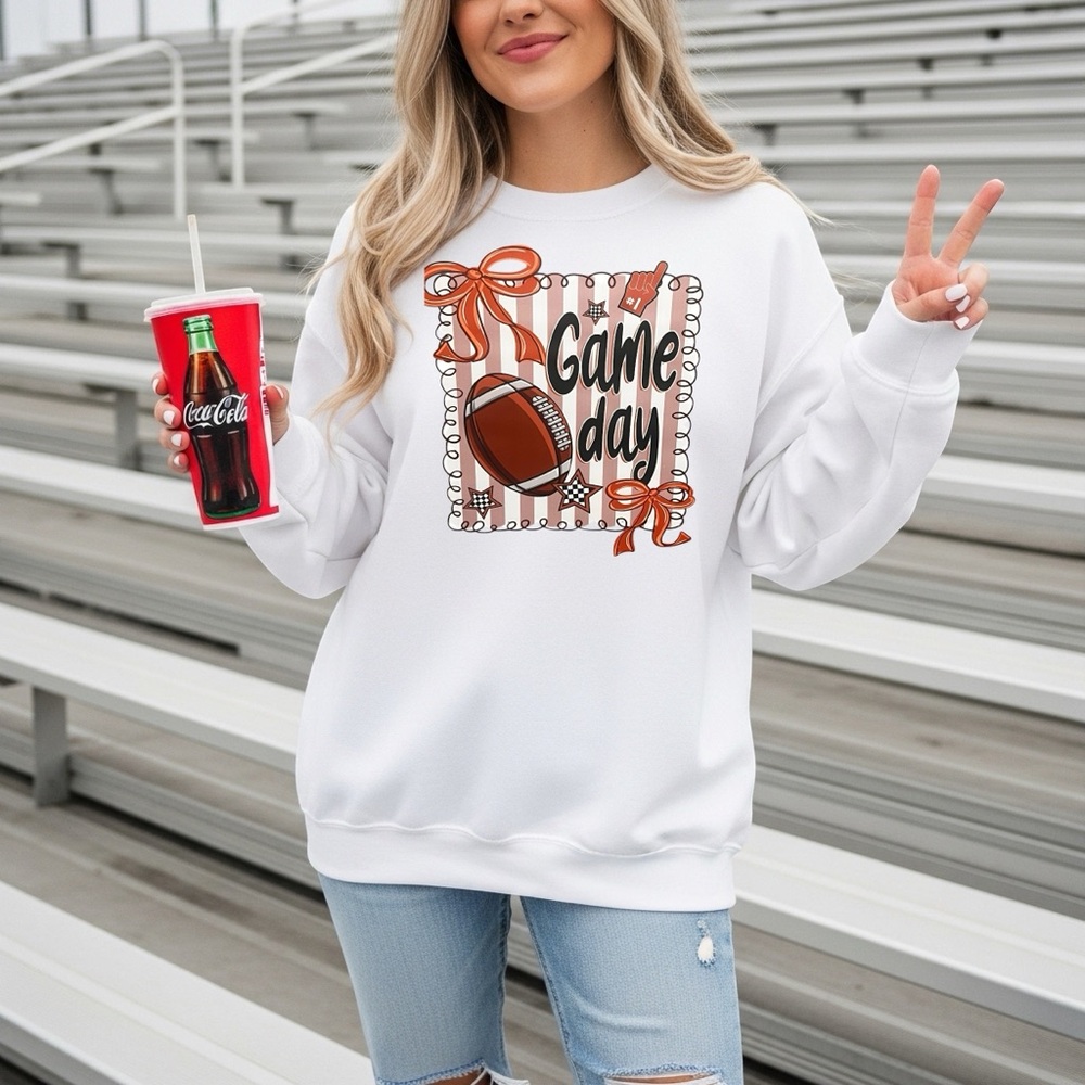 🏈  Football Game day sweatshirt  White New S M L XL Personalized it w your team